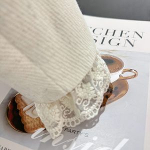 Off-White Lace Spliced Short Wind Coat for Women - French Elegant Spring Autumn 2025 Fashion