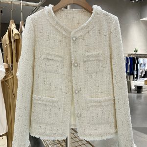 Off-White Lightweight Luxury Short Jacket for Women, Stylish Tassel Design for Autumn and Winter 2024, Elegant Layering Piece