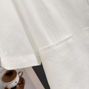 Off-White V-Neck Linen Short Jacket for Women - Korean Style, Summer 2025 Gentle Niche Thin Top