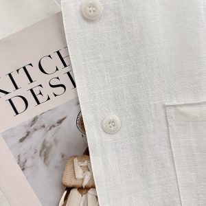 Off-White V-Neck Linen Short Jacket for Women - Korean Style, Summer 2025 Gentle Niche Thin Top