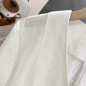 Off-White V-Neck Linen Short Jacket for Women - Korean Style, Summer 2025 Gentle Niche Thin Top