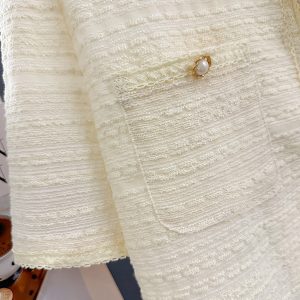 Off-White Vintage Elegant Short Coat for Women - Lightweight Textured Summer 2025 Fashion Top