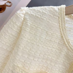 Off-White Vintage Elegant Short Coat for Women - Lightweight Textured Summer 2025 Fashion Top