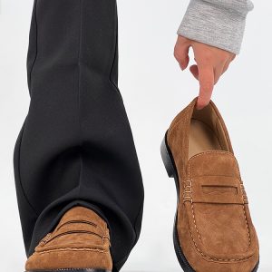 Old Money Retro Loafers for Men - Brown Suede Slip-On Dress Shoes, Easy Commuter Casual Footwear, Classic Vintage Style