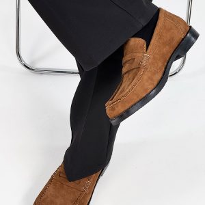 Old Money Retro Loafers for Men - Brown Suede Slip-On Dress Shoes, Easy Commuter Casual Footwear, Classic Vintage Style