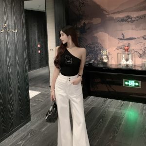 One-Shoulder Camisole for Women - Fashionable Slim Fit Summer Top with Camellia Design - Sexy Y2K Style