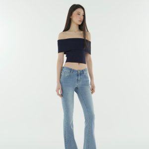 One-Shoulder Fitted Knitted Short Sleeve Top - Trendy 90s Style Women's Fashion Top