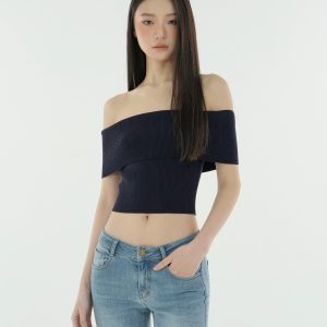 One-Shoulder Fitted Knitted Short Sleeve Top - Trendy 90s Style Women's Fashion Top