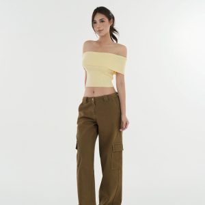 One-Shoulder Fitted Knitted Short Sleeve Top - Trendy 90s Style Women's Fashion Top