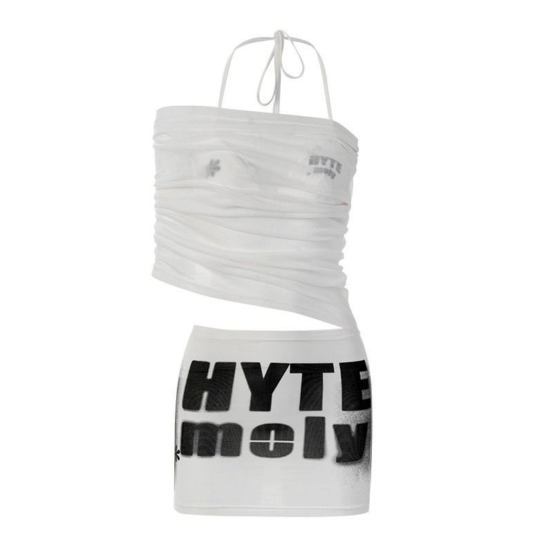 One-Shoulder Printed Camisole Top for Women - Summer Waist-Cut Spliced Design, Trendy Bikini Two-Piece Set