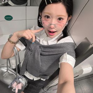 One-Shoulder Short Sleeve Knitted Top for Women - Trendy Gray Summer T-Shirt, Slim Fit, Hot Girl Style, Y2K Fashion