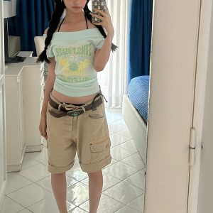 One-Shoulder Short Sleeve Women's Summer T-Shirt - American Style Slim-Fit Letter Print Chic Top for Vacation