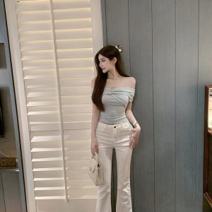 One-Shoulder Slim Fit T-shirt in Pure Desire Style - Sexy 90s-Inspired Top for Trendy Fashion Lovers