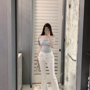 One-Shoulder Slim Fit T-shirt in Pure Desire Style - Sexy 90s-Inspired Top for Trendy Fashion Lovers