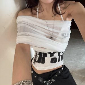 One-Shoulder Spicy Girl Printed Camisole Cover-Up - Women's Slim-Fit Summer Waist-Cut Bikini Two-Piece Set