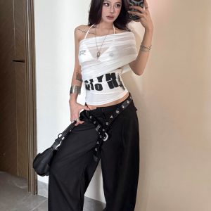 One-Shoulder Spicy Girl Printed Camisole Cover-Up - Women's Slim-Fit Summer Waist-Cut Bikini Two-Piece Set