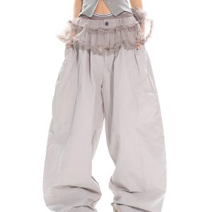 Orange Low-Waist Wide-Leg Casual Pants - American Retro Loose Pleated Parachute Style, Floor-Length Y2K Fashion Trousers