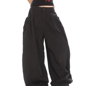 Orange Low-Waist Wide-Leg Casual Pants - American Retro Loose Pleated Parachute Style, Floor-Length Y2K Fashion Trousers