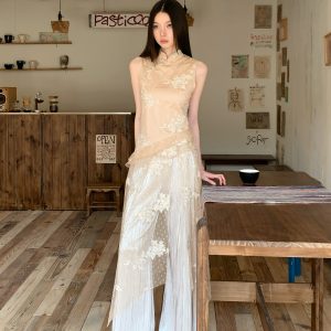 Oriental Romance Qipao Dress - Summer 2025 New Chinese Style Fairy Split Irregular Design, Perfect for Y2K and 90s Fashion Lovers