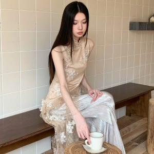 Oriental Romance Qipao Dress - Summer 2025 New Chinese Style Fairy Split Irregular Design, Perfect for Y2K and 90s Fashion Lovers