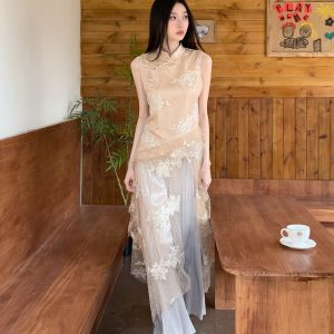 Oriental Romance Qipao Dress - Summer 2025 New Chinese Style Fairy Split Irregular Design, Perfect for Y2K and 90s Fashion Lovers