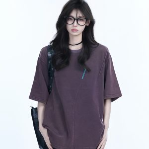 Oversized American Retro Style Short Sleeve T-Shirt for Women - "Sit and Eat Until the Mountains Are Empty" Vintage-Inspired Design