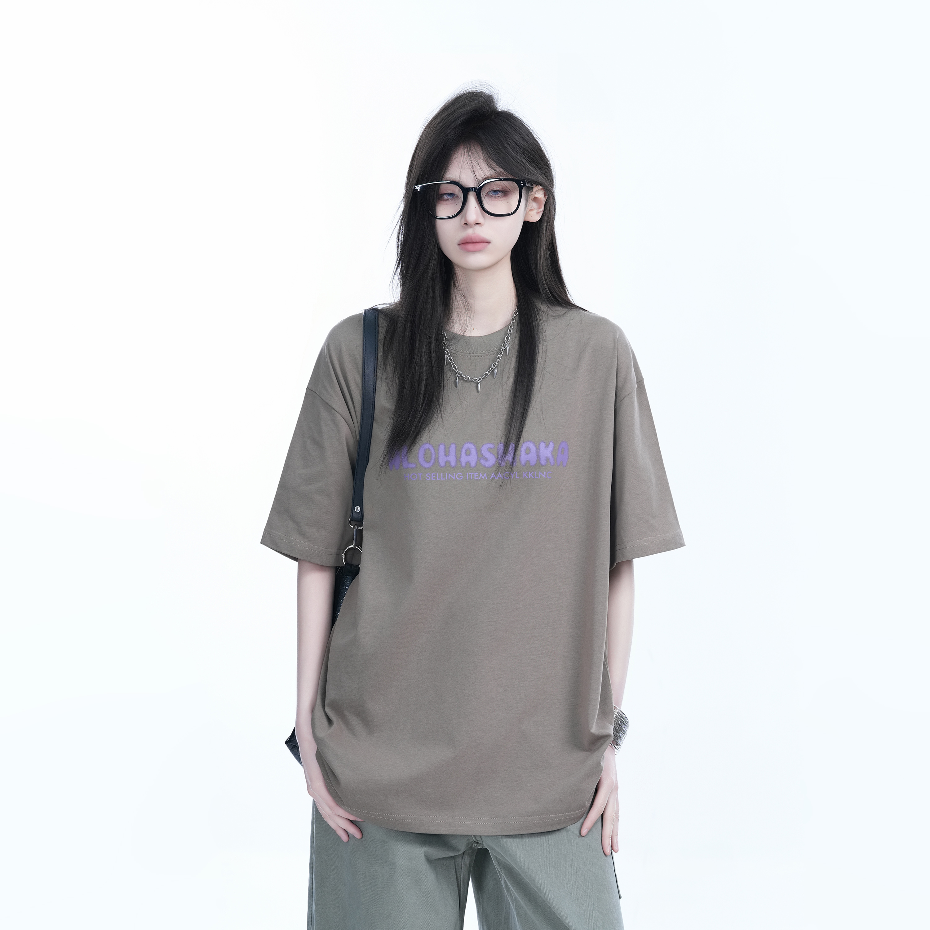Oversized American Street Style Heavy Short-Sleeve T-Shirt for Women - "Sit and Eat Until the Mountains Are Empty", Casual Y2K Fashion