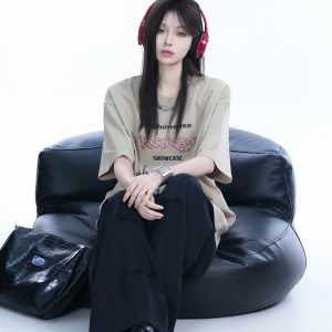 Oversized Black Short-Sleeve T-Shirt for Women - American Street Style, Casual Loose Fit, Y2K Fashion, Graphic Tee