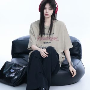 Oversized Black Short-Sleeve T-Shirt for Women - American Street Style, Casual Loose Fit, Y2K Fashion, Graphic Tee