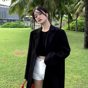 Oversized Gray Suit Jacket for Women, Loose Fit Blazer, Elegant Slimming Design, High-End Street Fashion, 2025 Spring Autumn Collection