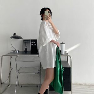 Oversized Heavyweight Sun Grapefruit T-shirt in American Cotton - Casual Loose Fit Short Sleeve for Spring Summer Women's Fashion