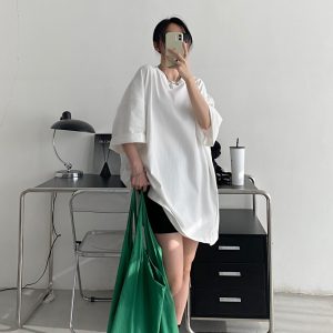 Oversized Heavyweight Sun Grapefruit T-shirt in American Cotton - Casual Loose Fit Short Sleeve for Spring Summer Women's Fashion