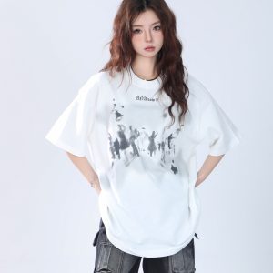 Oversized Hip Hop T-Shirt for Women - "Sit and Eat Until the Mountains Are Empty" European High Street Style Short Sleeve Top