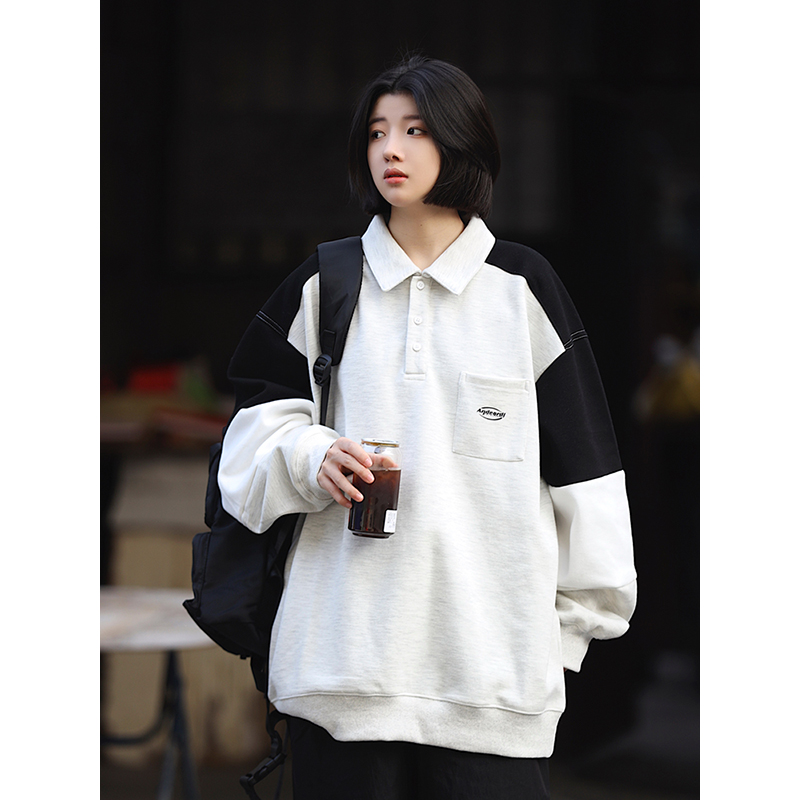 Oversized Men's Patchwork Polo Shirt Sweatshirt - Casual Couples Outfit for Regular Holidays, Sports & Leisure Wear