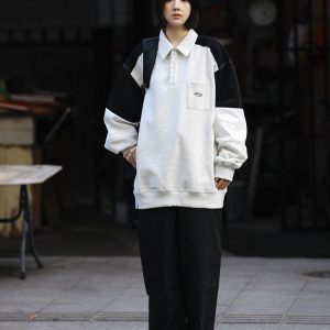 Oversized Men's Patchwork Polo Shirt Sweatshirt - Casual Couples Outfit for Regular Holidays, Sports & Leisure Wear