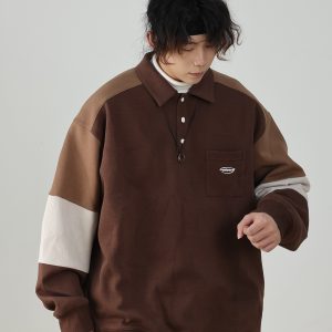 Oversized Men's Patchwork Polo Shirt Sweatshirt - Casual Couples Outfit for Regular Holidays, Sports & Leisure Wear