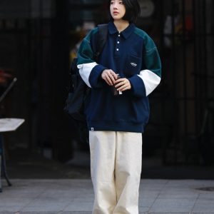 Oversized Men's Patchwork Polo Shirt Sweatshirt - Casual Couples Outfit for Regular Holidays, Sports & Leisure Wear