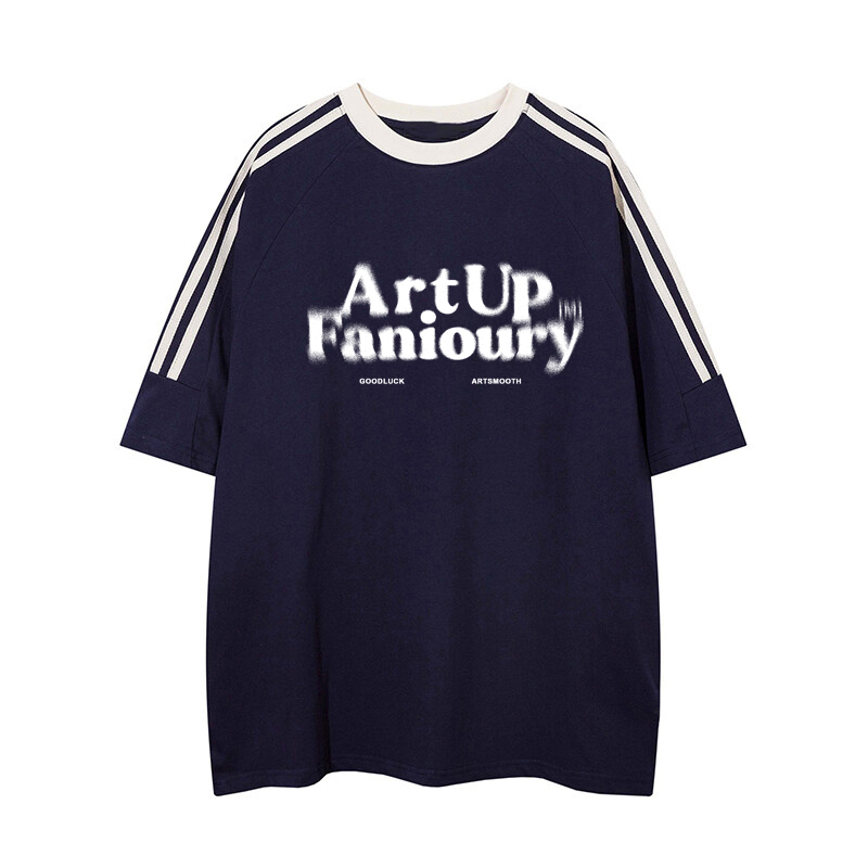 Oversized Spliced Three-Stripe Short Sleeve T-Shirt for Women - American High Street Style, Casual Summer Trend for Juniors Oversized Spliced Three-Stripe Short Sleeve T-Shirt for Women - American High Street Style, Casual Summer Trend for Juniors