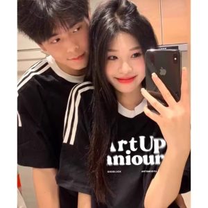 Oversized Spliced Three-Stripe Short Sleeve T-Shirt for Women - American High Street Style, Casual Summer Trend for Juniors