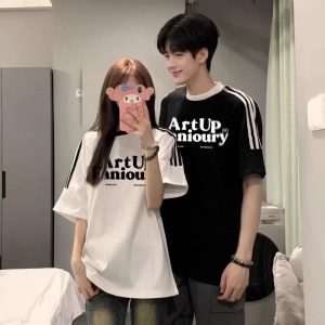 Oversized Spliced Three-Stripe Short Sleeve T-Shirt for Women - American High Street Style, Casual Summer Trend for Juniors