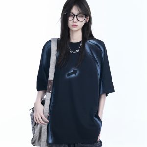 Oversized Tie-Dye Color-Blocking Short Sleeve T-Shirt for Women - Trendy Summer Top, Casual Loose Fit, Y2K Style