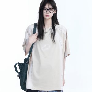 Oversized Tie-Dye Color-Blocking Short Sleeve T-Shirt for Women - Trendy Summer Top, Casual Loose Fit, Y2K Style