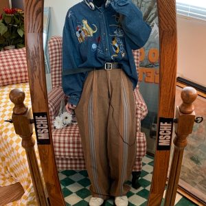Oversized Vintage Denim Jacket with Cat Embroidery - Autumn 90s Style Fashion Outerwear