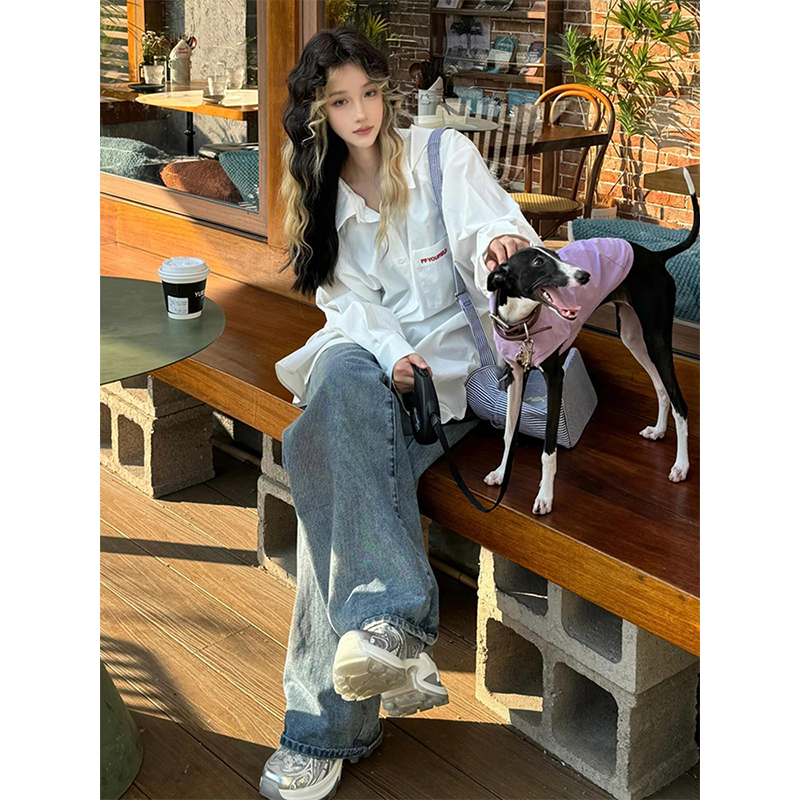 Oversized White Casual Shirt Jacket for Women - Spring Sun Protection, American Street Style, Loose Fit, Lazy Style Fashion Top