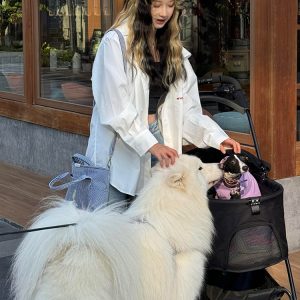 Oversized White Casual Shirt Jacket for Women - Spring Sun Protection, American Street Style, Loose Fit, Lazy Style Fashion Top