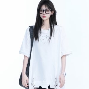 Oversized Women's Short Sleeve T-Shirt with American High Street Pin Design - Trendy Loose Fit, Casual Style for Everyday Wear