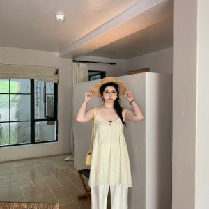 Peach Milk Polka Dot Halter Neck Camisole Dress - Sheer Layered Design, Cute Pink Color, Trendy Y2K Style