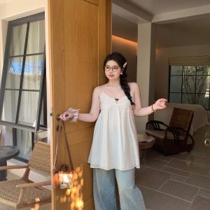 Peach Milk Polka Dot Halter Neck Camisole Dress - Sheer Layered Design, Cute Pink Color, Trendy Y2K Style