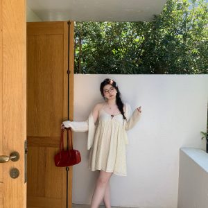 Peach Milk Polka Dot Halter Neck Camisole Dress - Sheer Layered Design, Cute Pink Color, Trendy Y2K Style