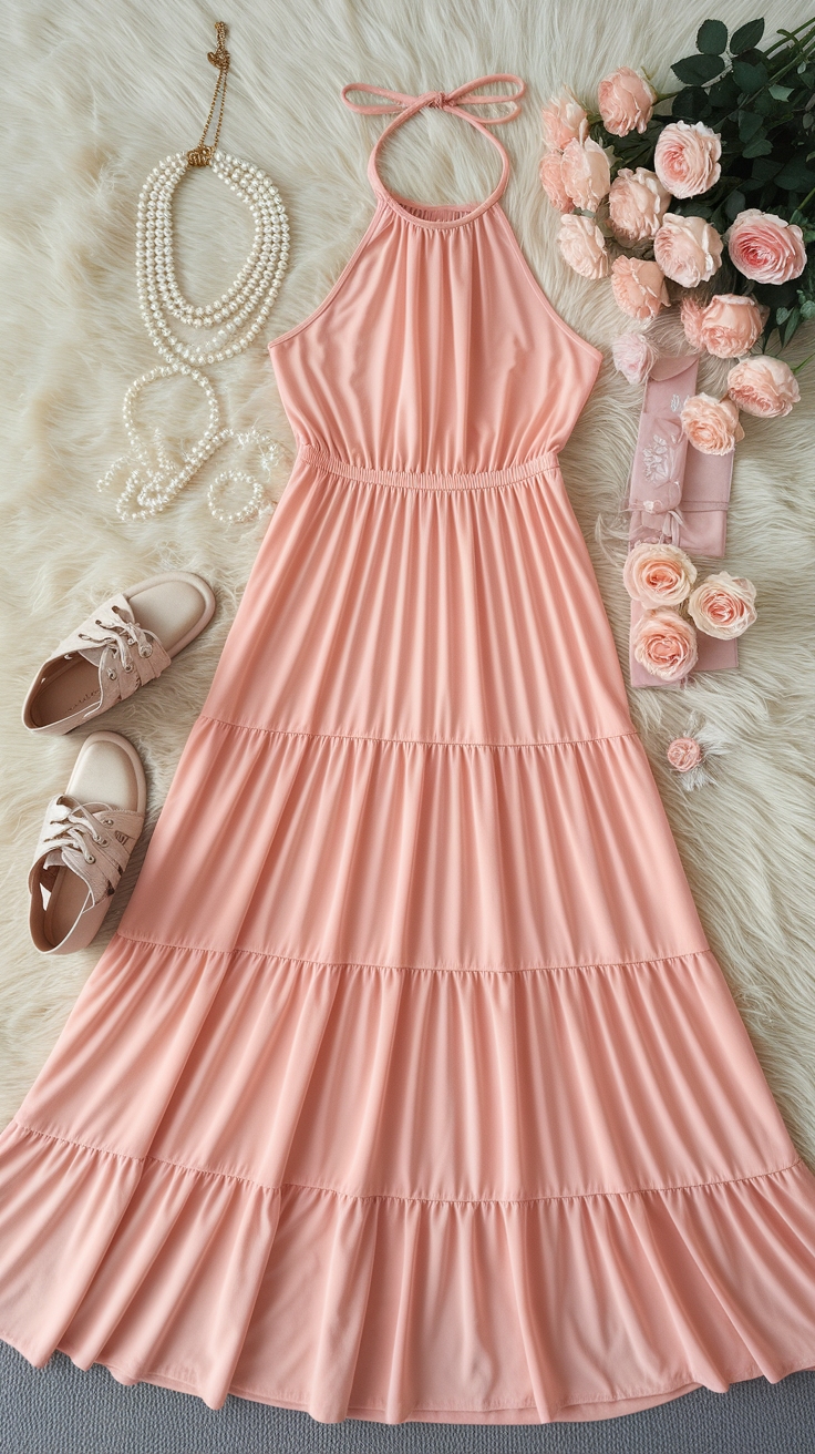Flattering Peach Maxi Dresses for All Body Types outfit idea